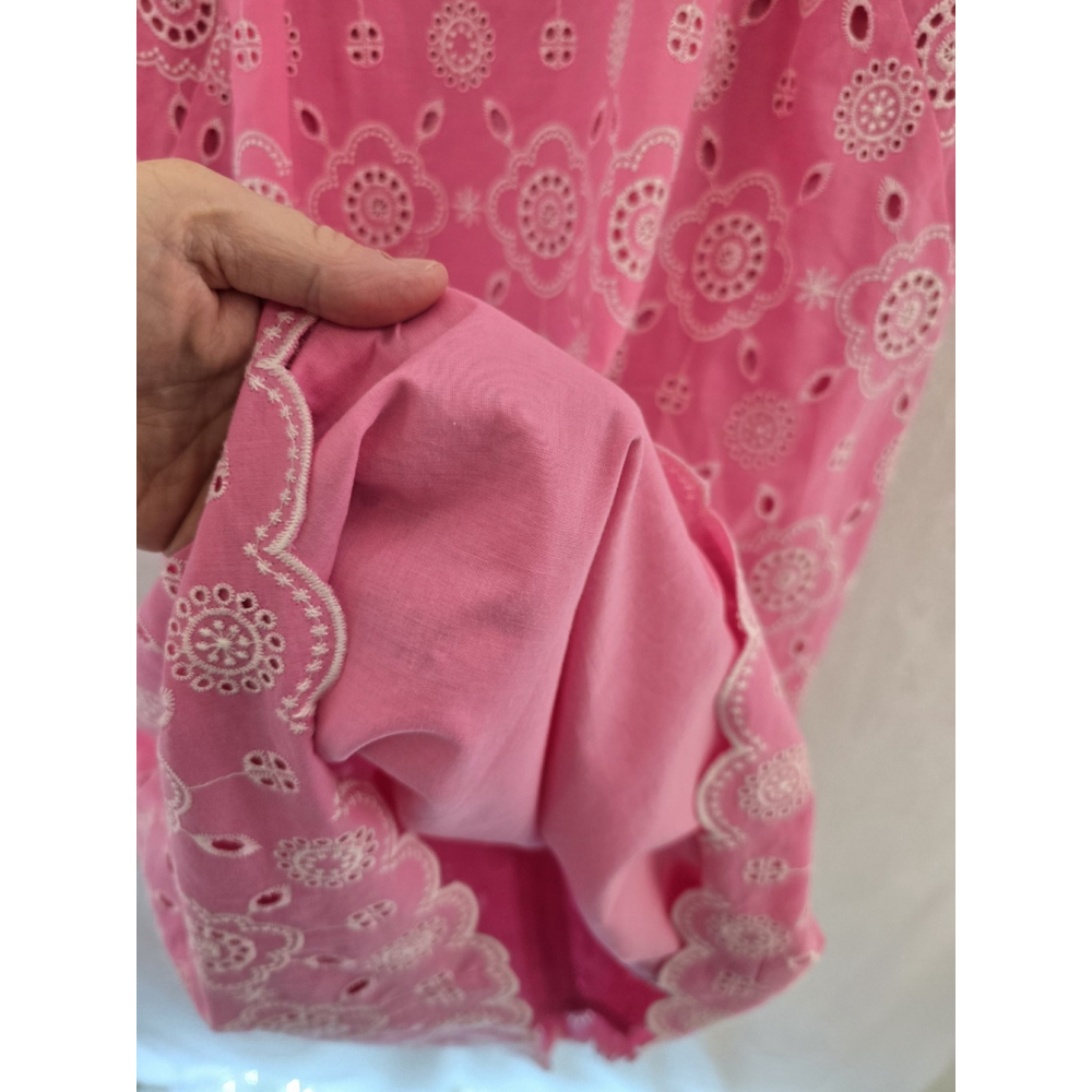Talbots Pink Eyelet Midi S Sleeve Embroidered Summer Dress. Ladies Size 14 - Picture 9 of 12